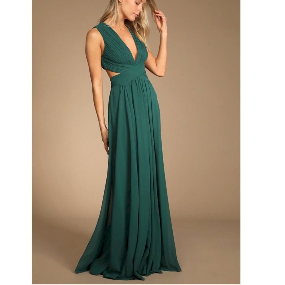 Lulu's Vivid Imagination Emerald Green Cutout Maxi Dress Large New NWT - Picture 8 of 14